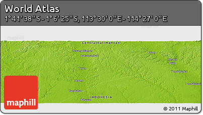 Physical Panoramic Map of the Area around 1° 24' 2" S, 113° 58' 29" E