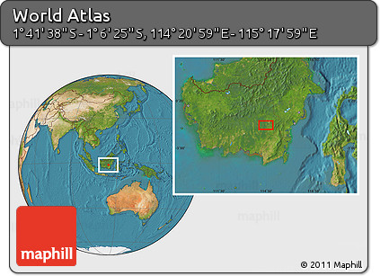 Satellite Location Map of the Area around 1° 24' 2" S, 114° 49' 29" E