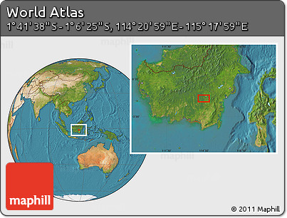 Satellite Location Map of the Area around 1° 24' 2" S, 114° 49' 29" E