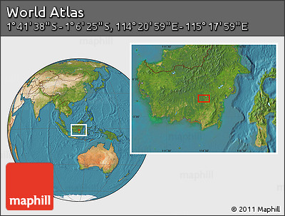 Satellite Location Map of the Area around 1° 24' 2" S, 114° 49' 29" E