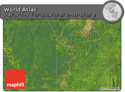 Satellite Map of the Area around 1° 24' 2" S, 114° 49' 29" E