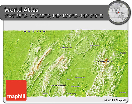 Physical 3D Map of the Area around 1° 24' 2" S, 115° 40' 30" E