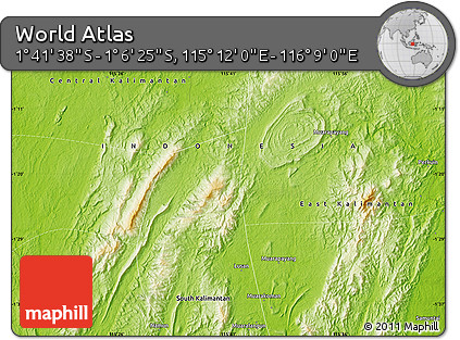 Physical Map of the Area around 1° 24' 2" S, 115° 40' 30" E