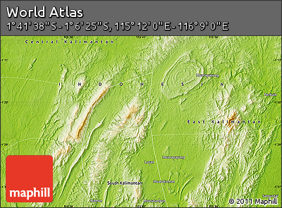Physical Map of the Area around 1° 24' 2" S, 115° 40' 30" E