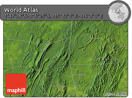 Satellite Map of the Area around 1° 24' 2" S, 115° 40' 30" E