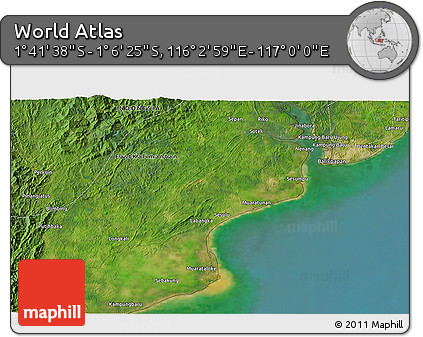 Satellite 3D Map of the Area around 1° 24' 2" S, 116° 31' 30" E