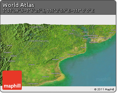 Satellite 3D Map of the Area around 1° 24' 2" S, 116° 31' 30" E