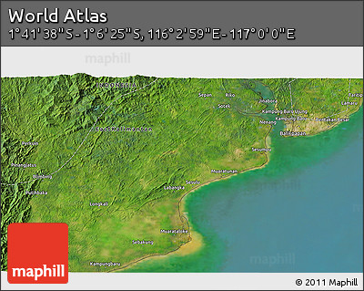 Satellite 3D Map of the Area around 1° 24' 2" S, 116° 31' 30" E