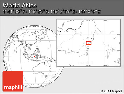 Blank Location Map of the Area around 1° 24' 2" S, 116° 31' 30" E