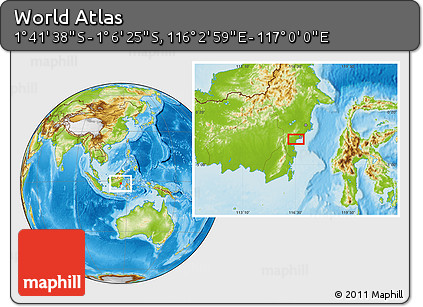 Physical Location Map of the Area around 1° 24' 2" S, 116° 31' 30" E