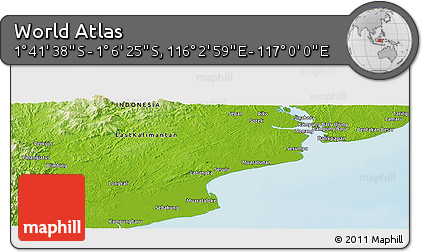 Physical Panoramic Map of the Area around 1° 24' 2" S, 116° 31' 30" E