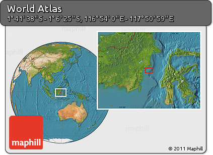 Satellite Location Map of the Area around 1° 24' 2" S, 117° 22' 30" E