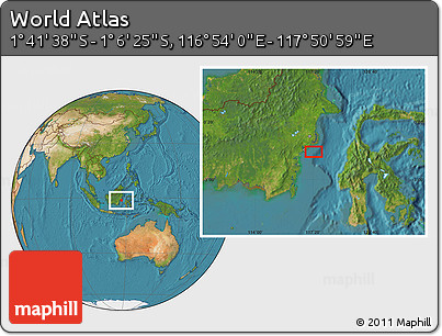 Satellite Location Map of the Area around 1° 24' 2" S, 117° 22' 30" E