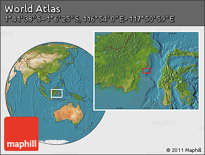 Satellite Location Map of the Area around 1° 24' 2" S, 117° 22' 30" E