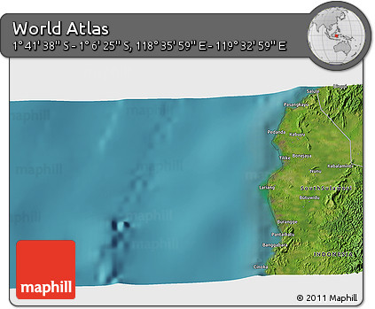 Satellite 3D Map of the Area around 1° 24' 2" S, 119° 4' 29" E