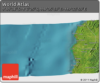 Satellite 3D Map of the Area around 1° 24' 2" S, 119° 4' 29" E