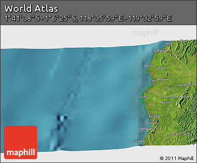 Satellite 3D Map of the Area around 1° 24' 2" S, 119° 4' 29" E