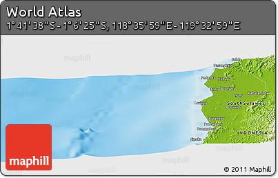 Physical Panoramic Map of the Area around 1° 24' 2" S, 119° 4' 29" E