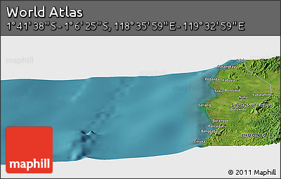 Satellite Panoramic Map of the Area around 1° 24' 2" S, 119° 4' 29" E