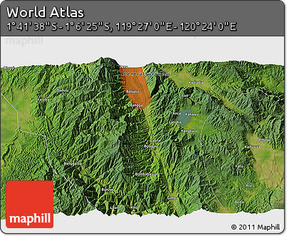 Satellite 3D Map of the Area around 1° 24' 2" S, 119° 55' 30" E