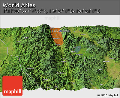 Satellite 3D Map of the Area around 1° 24' 2" S, 119° 55' 30" E