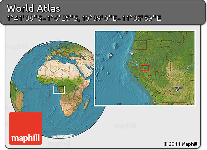 Satellite Location Map of the Area around 1° 24' 2" S, 11° 7' 30" E