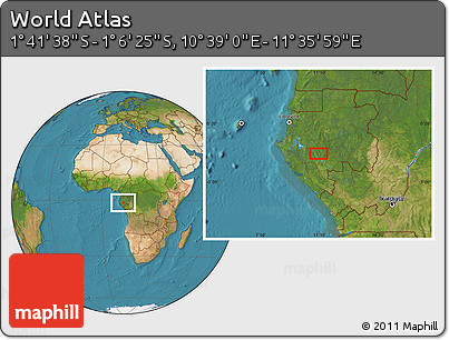 Satellite Location Map of the Area around 1° 24' 2" S, 11° 7' 30" E
