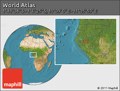 Satellite Location Map of the Area around 1° 24' 2" S, 11° 7' 30" E