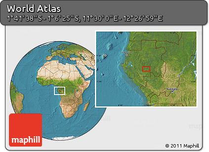Satellite Location Map of the Area around 1° 24' 2" S, 11° 58' 29" E