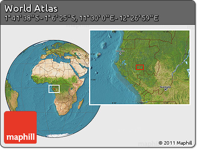 Satellite Location Map of the Area around 1° 24' 2" S, 11° 58' 29" E