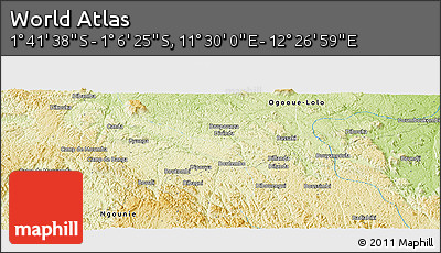 Physical Panoramic Map of the Area around 1° 24' 2" S, 11° 58' 29" E