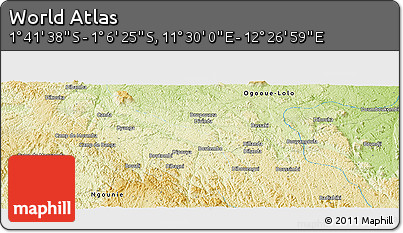 Physical Panoramic Map of the Area around 1° 24' 2" S, 11° 58' 29" E