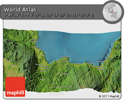 Satellite 3D Map of the Area around 1° 24' 2" S, 120° 46' 30" E
