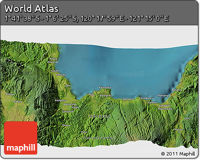 Satellite 3D Map of the Area around 1° 24' 2" S, 120° 46' 30" E