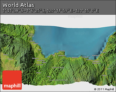 Satellite 3D Map of the Area around 1° 24' 2" S, 120° 46' 30" E