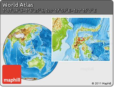 Physical Location Map of the Area around 1° 24' 2" S, 120° 46' 30" E
