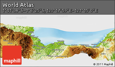 Physical Panoramic Map of the Area around 1° 24' 2" S, 120° 46' 30" E