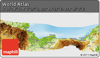 Physical Panoramic Map of the Area around 1° 24' 2" S, 120° 46' 30" E