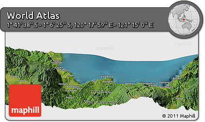 Satellite Panoramic Map of the Area around 1° 24' 2" S, 120° 46' 30" E