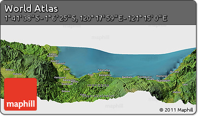 Satellite Panoramic Map of the Area around 1° 24' 2" S, 120° 46' 30" E
