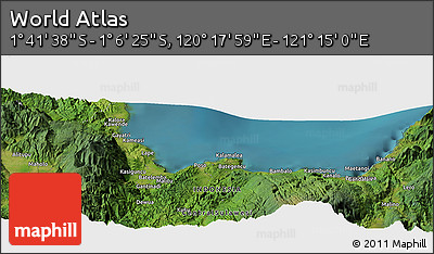 Satellite Panoramic Map of the Area around 1° 24' 2" S, 120° 46' 30" E