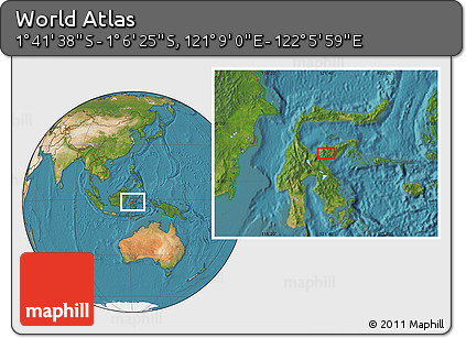 Satellite Location Map of the Area around 1° 24' 2" S, 121° 37' 30" E