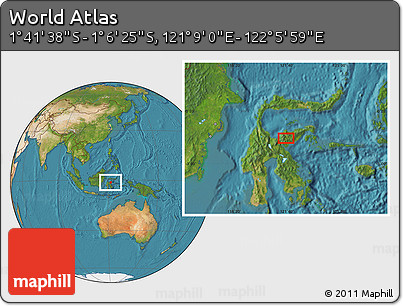 Satellite Location Map of the Area around 1° 24' 2" S, 121° 37' 30" E