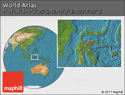 Satellite Location Map of the Area around 1° 24' 2" S, 121° 37' 30" E