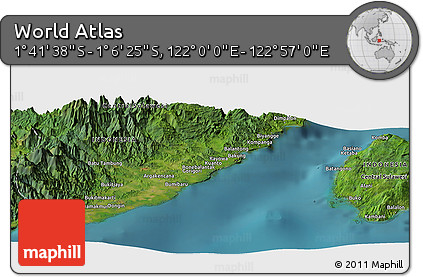Satellite Panoramic Map of the Area around 1° 24' 2" S, 122° 28' 29" E