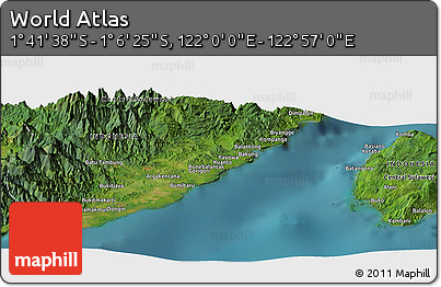 Satellite Panoramic Map of the Area around 1° 24' 2" S, 122° 28' 29" E