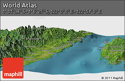 Satellite Panoramic Map of the Area around 1° 24' 2" S, 122° 28' 29" E
