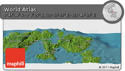 Satellite Panoramic Map of the Area around 1° 24' 2" S, 123° 19' 29" E