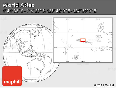 Blank Location Map of the Area around 1° 24' 2" S, 124° 10' 30" E