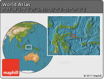 Satellite Location Map of the Area around 1° 24' 2" S, 124° 10' 30" E